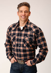 MENS LONG SLEEVE SNAP UNLINED FLANNEL PLAID SHIRT WESTERN SHIRT