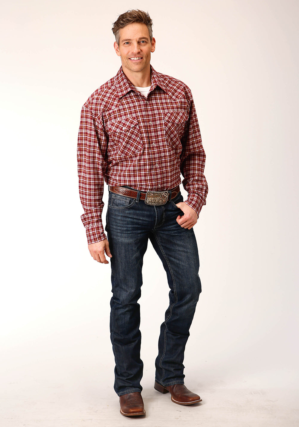 MENS LONG SLEEVE SNAP UNLINED FLANNEL PLAID SHIRT WESTERN SHIRT