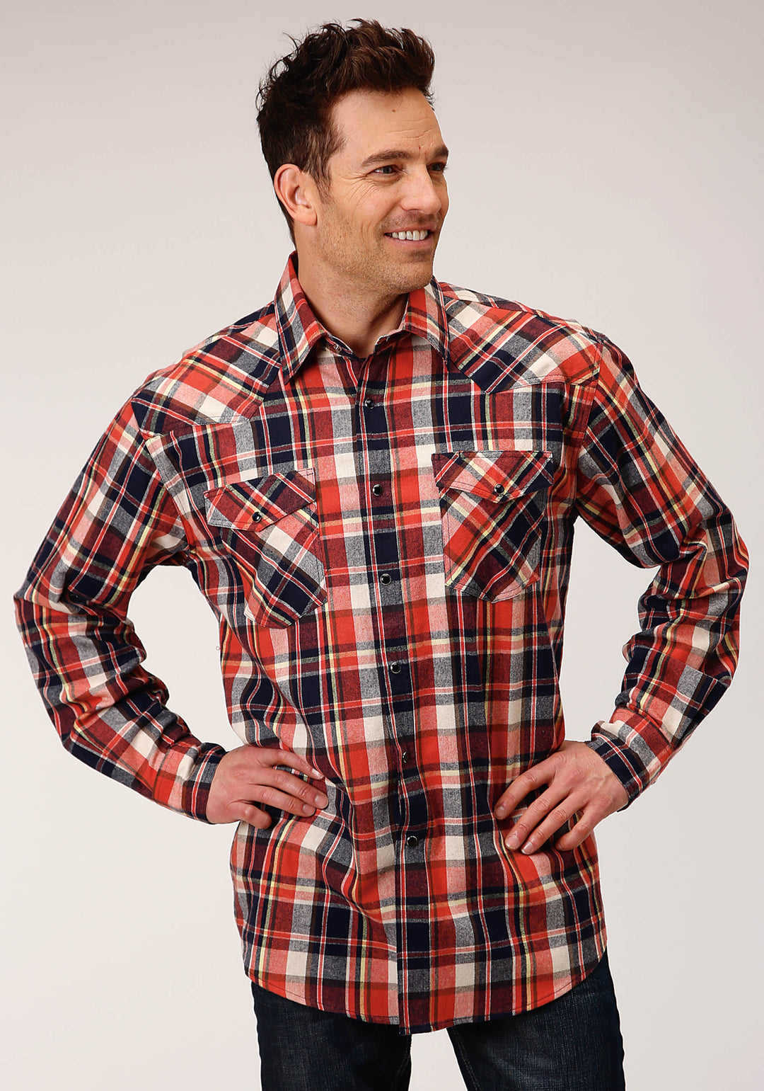 MENS LONG SLEEVE SNAP UNLINED FLANNEL PLAID SHIRT WESTERN SHIRT