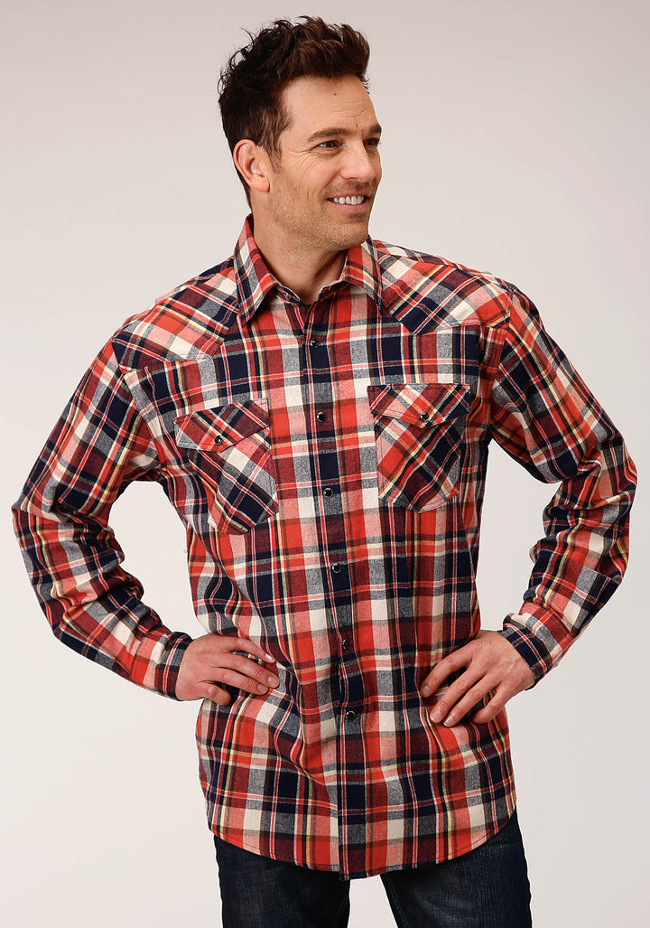 MENS LONG SLEEVE SNAP UNLINED FLANNEL PLAID SHIRT WESTERN SHIRT