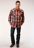 MENS LONG SLEEVE SNAP UNLINED FLANNEL PLAID SHIRT WESTERN SHIRT