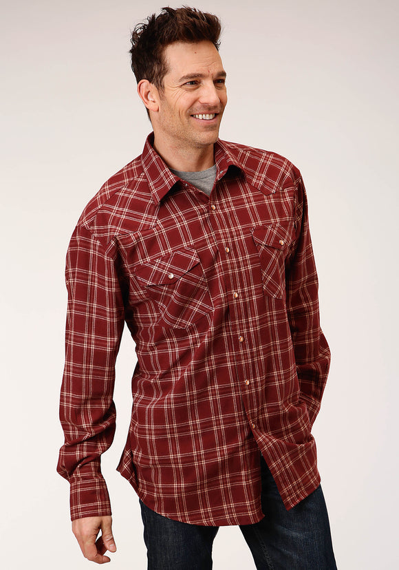 MENS LONG SLEEVE SNAP UNLINED FLANNEL PLAID SHIRT WESTERN SHIRT