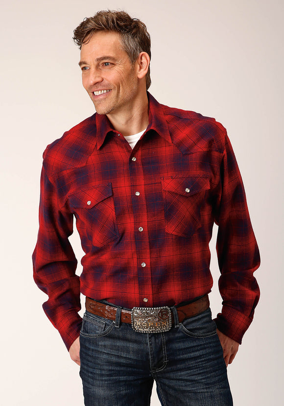 MENS LONG SLEEVE SNAP UNLINED FLANNEL PLAID SHIRT WESTERN SHIRT