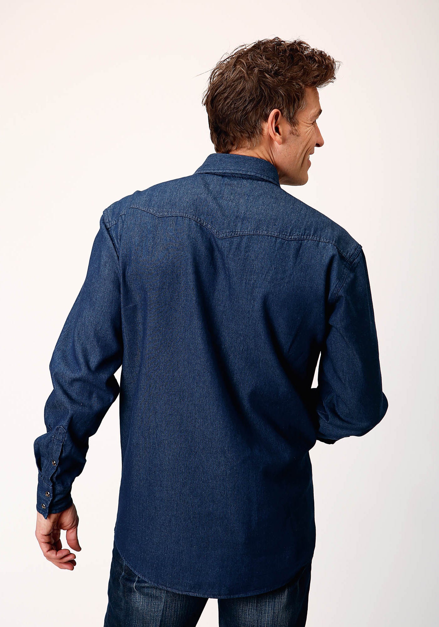 Mens Long Sleeve Snap Dark Blue Denim Western Shirt – Roper