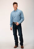 MENS LONG SLEEVE SNAP LIGHT BLUE DENIM WESTERN SHIRT