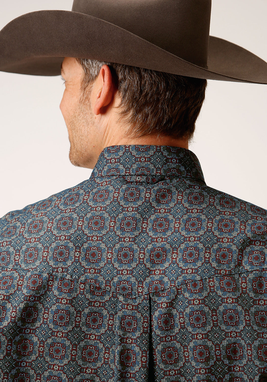 MENS LONG SLEEVE BUTTON REDWOOD MEDALLION WESTERN SHIRT TALL FIT