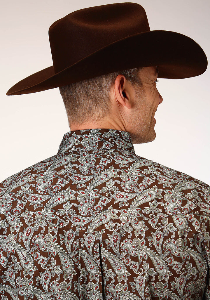 MENS LONG SLEEVE BUTTON PINE PAISLEY WESTERN SHIRT TALL FIT