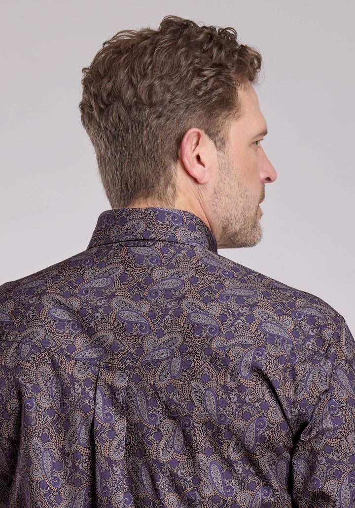 MENS LONG SLEEVE BUTTON PURPLE HAZE PAISLEY WESTERN SHIRT