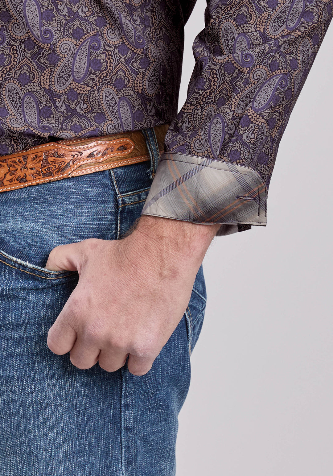 MENS LONG SLEEVE BUTTON PURPLE HAZE PAISLEY WESTERN SHIRT