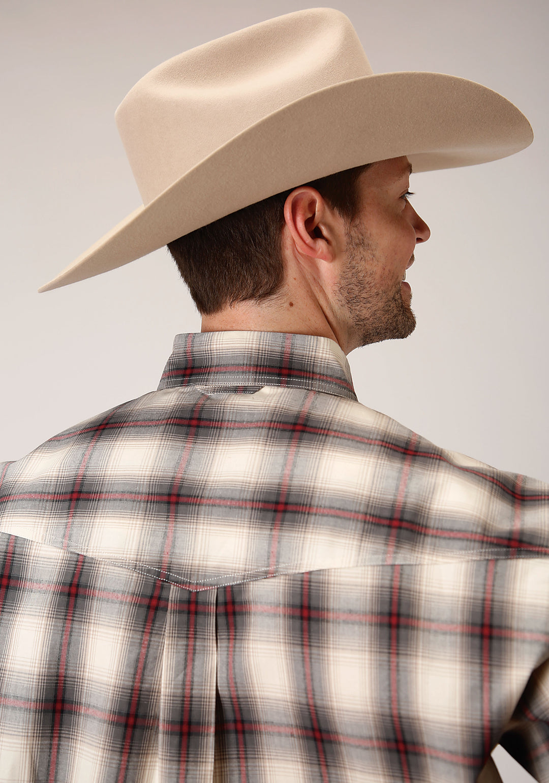 MENS LONG SLEEVE BUTTON SMOKE HOUSE OMBRE PLAID WESTERN SHIRT TALL FIT