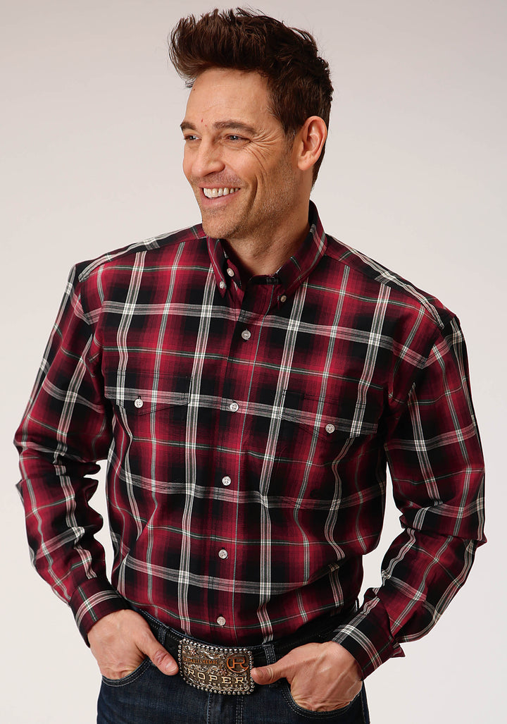 MENS LONG SLEEVE BUTTON SADDLE PLAID WESTERN SHIRT TALL FIT