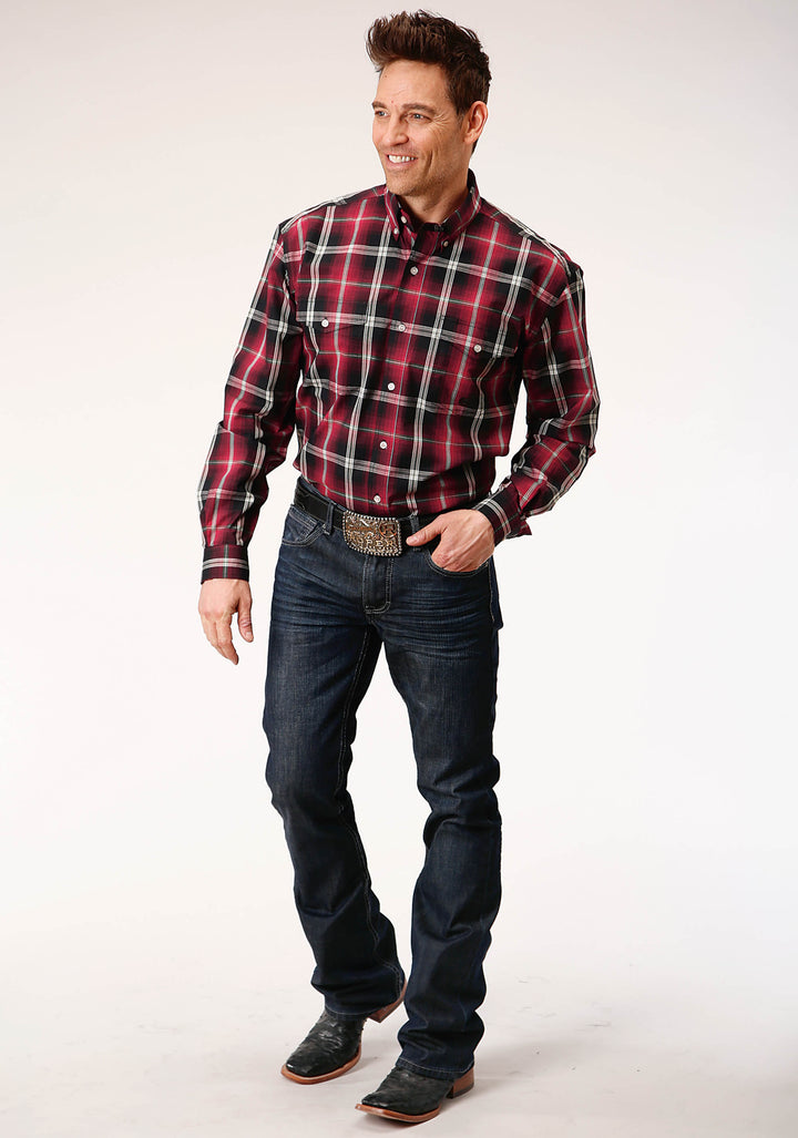 MENS LONG SLEEVE BUTTON SADDLE PLAID WESTERN SHIRT TALL FIT