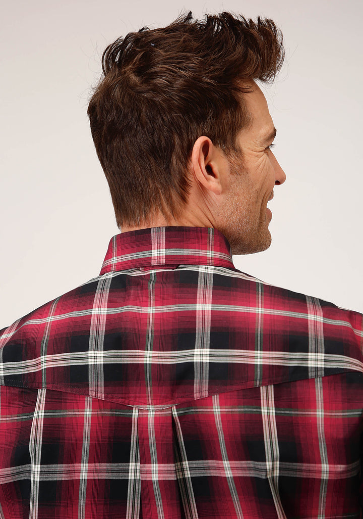 MENS LONG SLEEVE BUTTON SADDLE PLAID WESTERN SHIRT TALL FIT