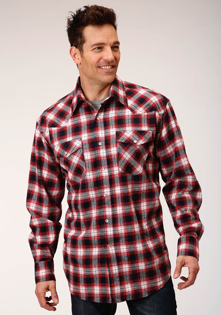 MENS LONG SLEEVE SNAP UNLINED FLANNEL PLAID SHIRT WESTERN SHIRT TALL FIT