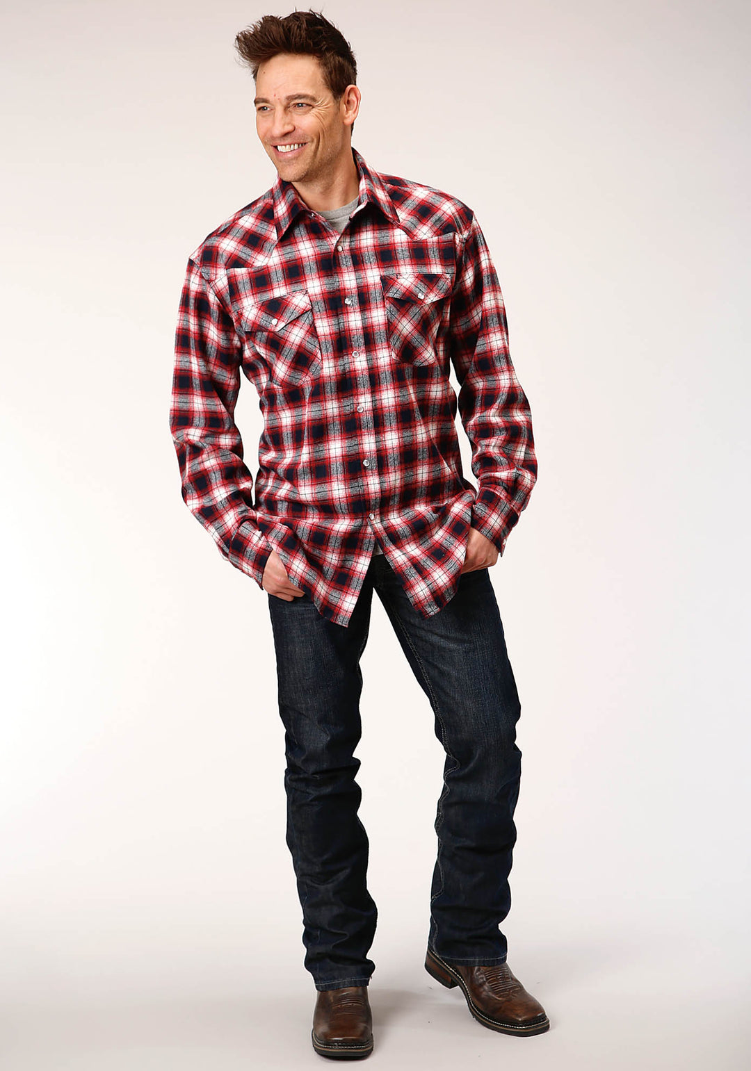 MENS LONG SLEEVE SNAP UNLINED FLANNEL PLAID SHIRT WESTERN SHIRT TALL FIT