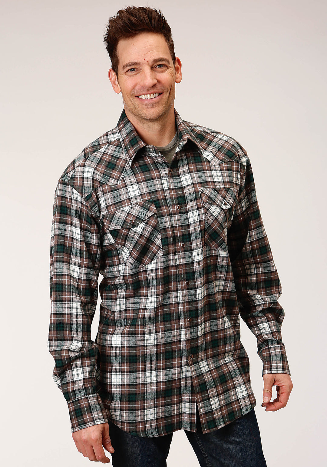 MENS LONG SLEEVE SNAP UNLINED FLANNEL PLAID SHIRT WESTERN SHIRT TALL FIT