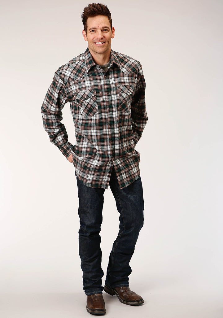 MENS LONG SLEEVE SNAP UNLINED FLANNEL PLAID SHIRT WESTERN SHIRT TALL FIT