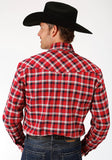 MENS RED NAVY AND WHITE PLAID LONG SLEEVE WESTERN SNAP SHIRT TALL FIT