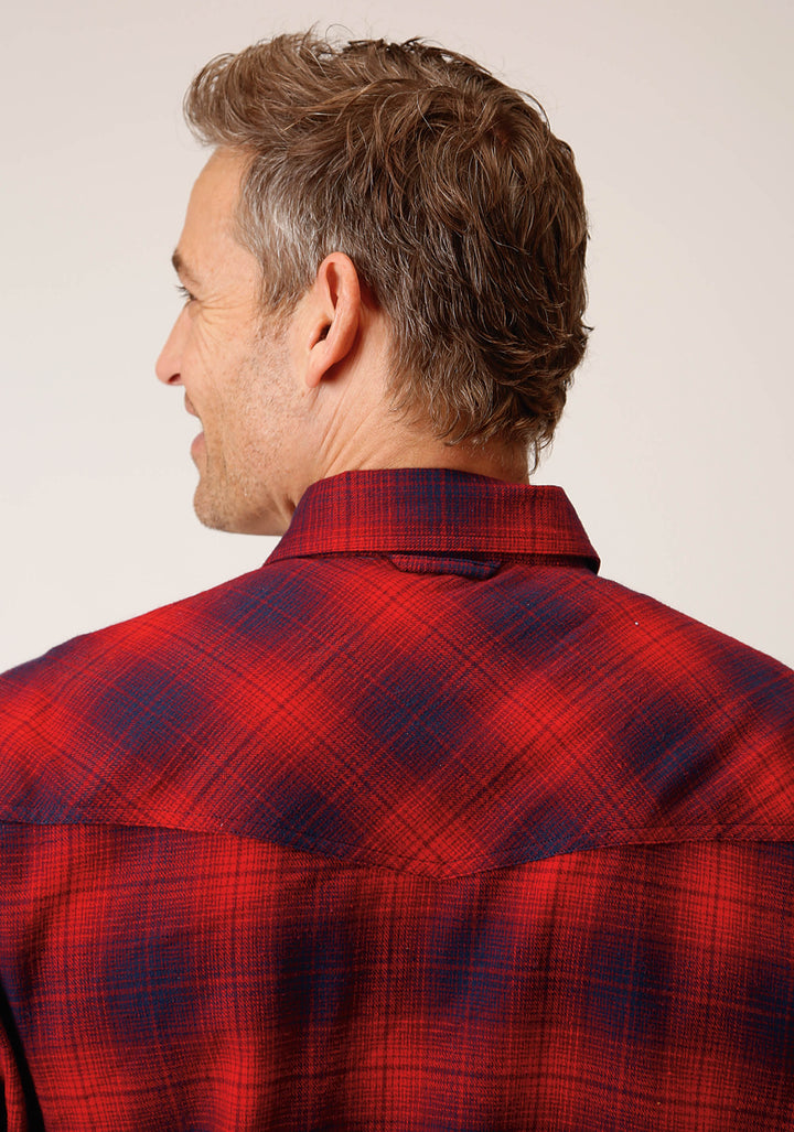 MENS LONG SLEEVE SNAP UNLINED RED WINE NAVY FLANNEL PLAID SHIRT WESTERN SHIRT TALL FIT