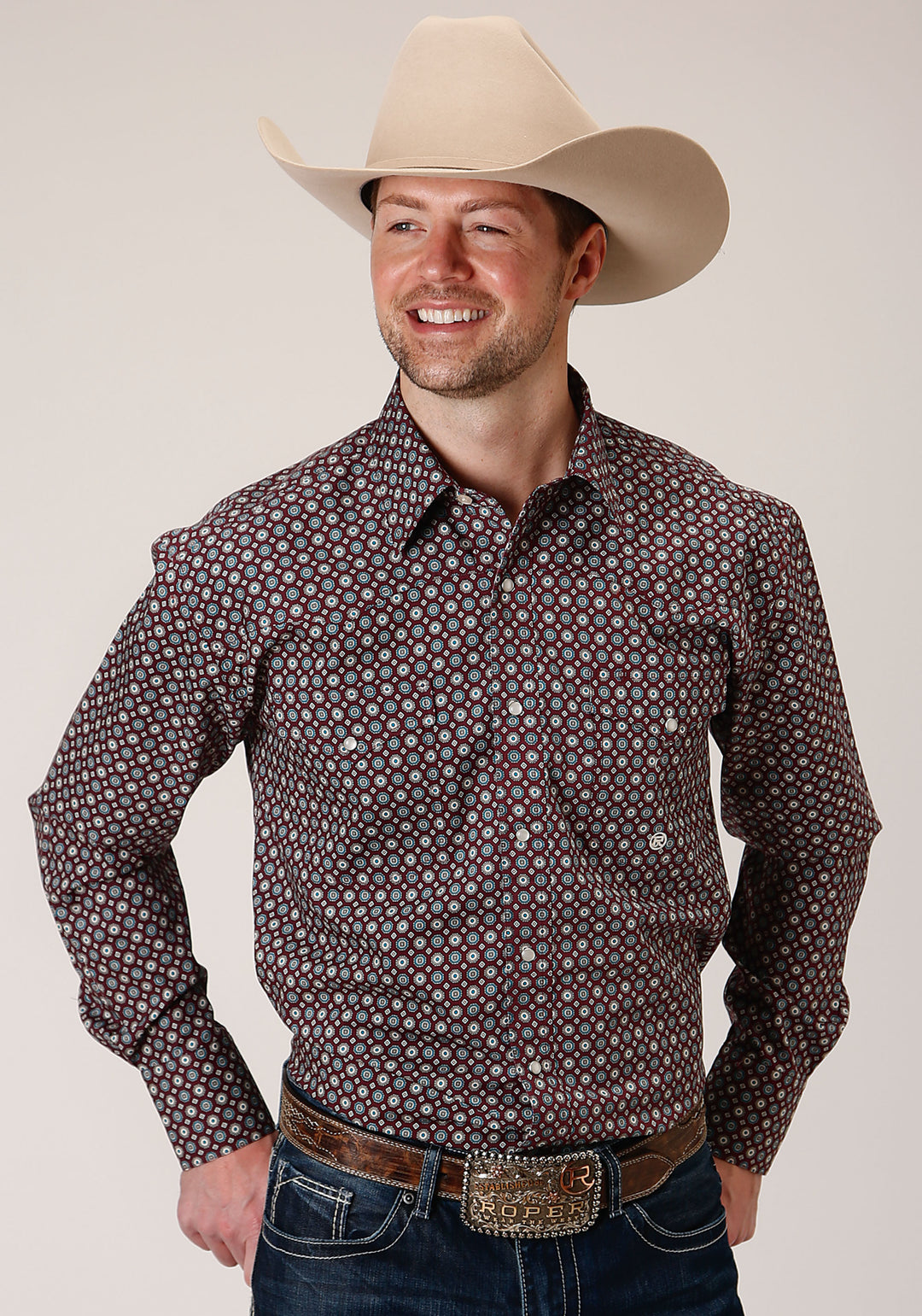 MENS LONG SLEEVE SNAP RED CURRANT FOULARD WESTERN SHIRT TALL FIT