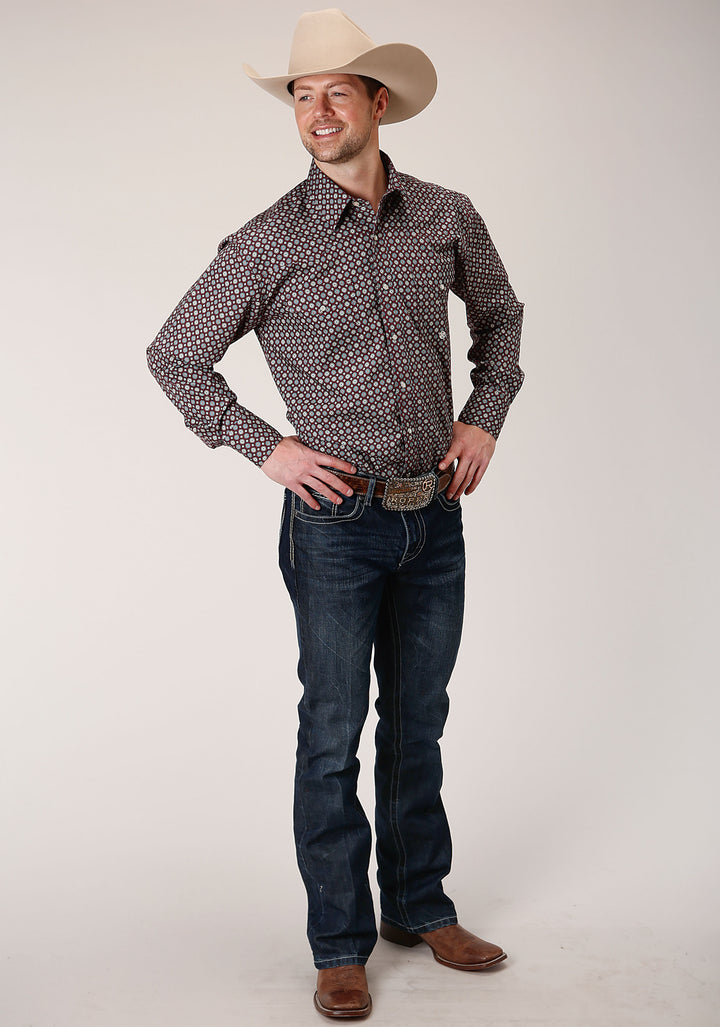 MENS LONG SLEEVE SNAP RED CURRANT FOULARD WESTERN SHIRT TALL FIT