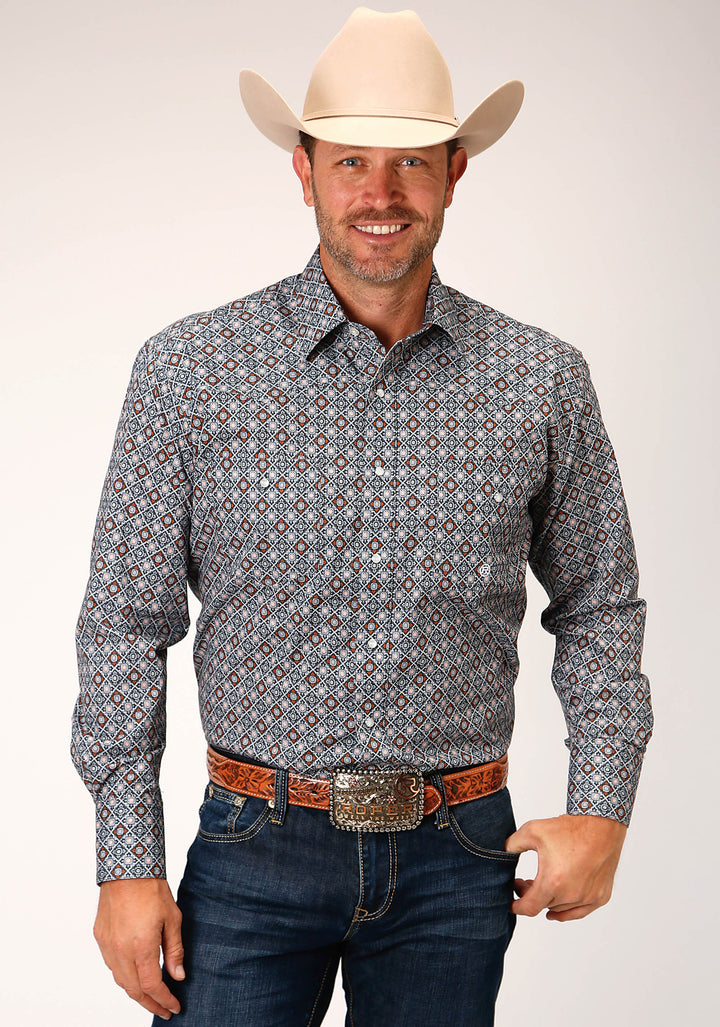 MENS LONG SLEEVE SNAP SILVER FOULARD WESTERN SHIRT TALL FIT