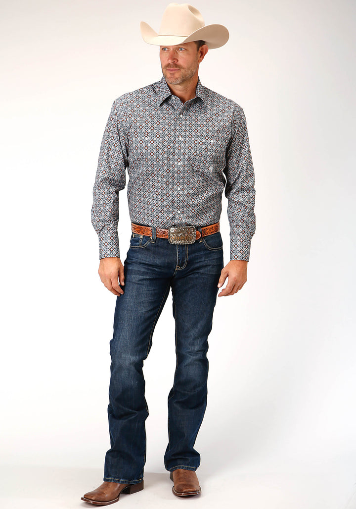 MENS LONG SLEEVE SNAP SILVER FOULARD WESTERN SHIRT TALL FIT