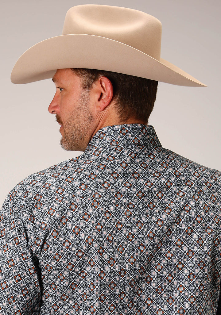 MENS LONG SLEEVE SNAP SILVER FOULARD WESTERN SHIRT TALL FIT