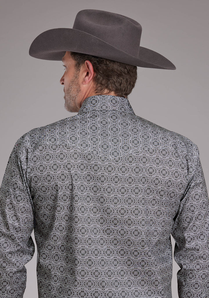 MENS STRETCH MEDALLION PAISLEY - GRAY LONG SLEEVE SNAP WESTERN SHIRT
