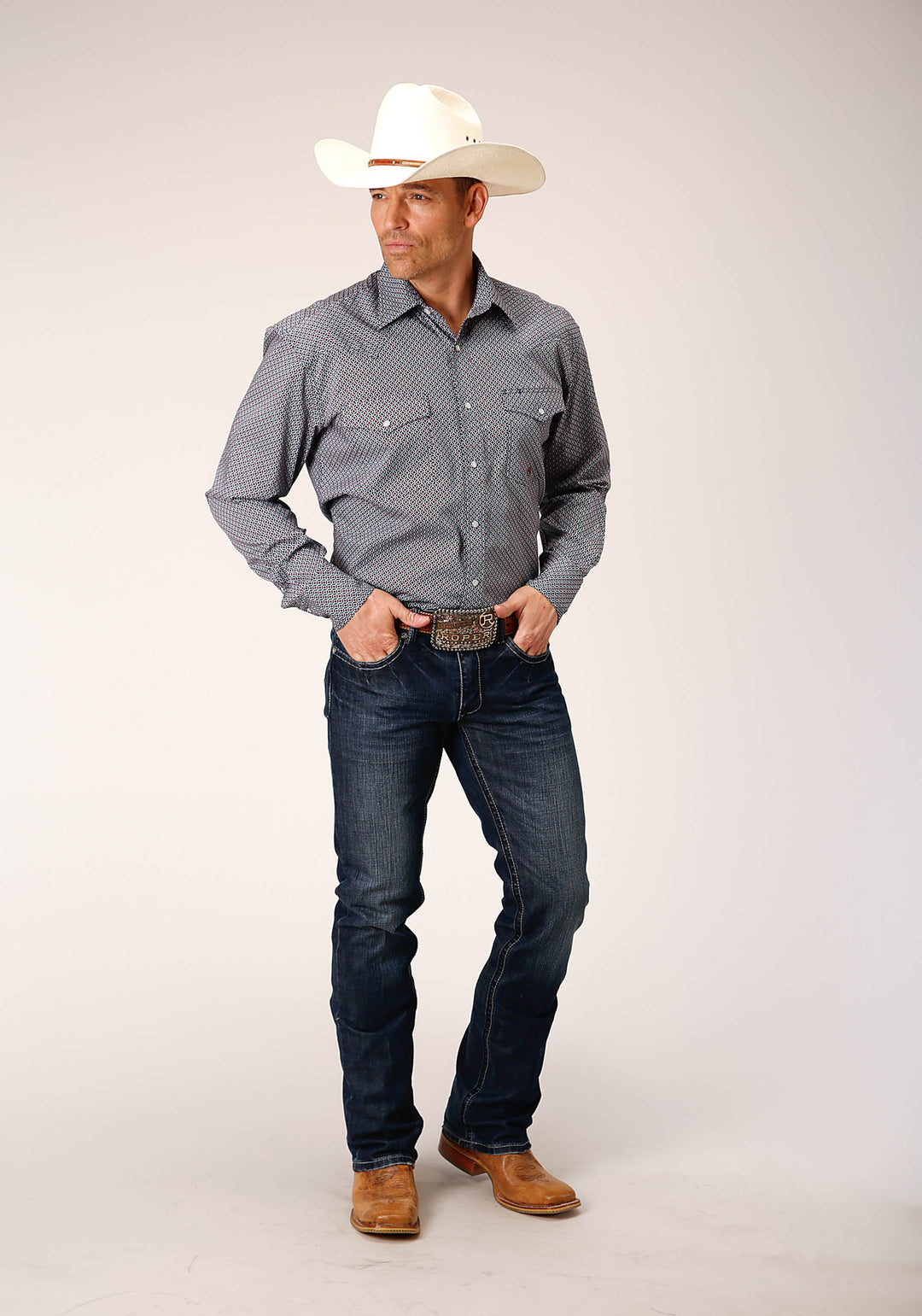 MENS LONG SLEEVE SNAP CLASSIC GEO WESTERN SHIRT TALL FIT
