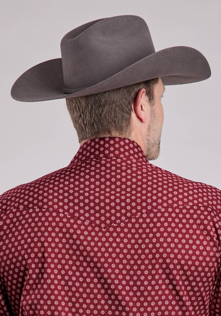 MENS ROPER RED STRETCH FOULARD LONG SLEEVE SNAP SHIRT
