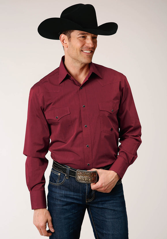 MENS LONG SLEEVE SNAP BLACK FILL SOLID  WINE WESTERN SHIRT TALL FIT