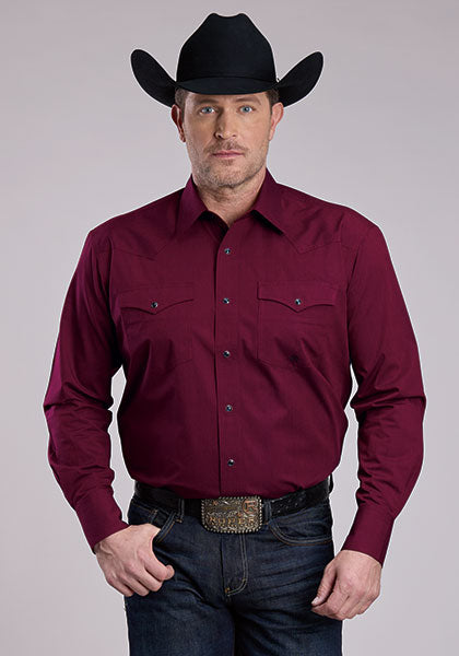 Mens Long Sleeve Snap Black Fill - Wine Western Shirt