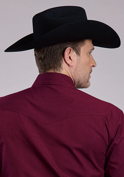 Mens Long Sleeve Snap Black Fill - Wine Western Shirt