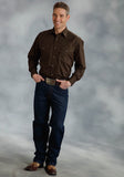 MENS BROWN SOLID LONG SLEEVE WESTERN SNAP SHIRT TALL FIT