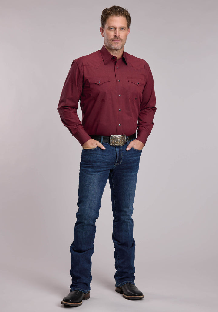 MENS ROPER SOLID POPLIN BLACK FILL AND RED WESTERN SNAP SHIRT