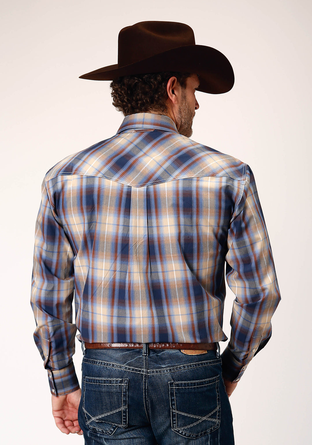 MENS LONG SLEEVE SNAP RANCH PLAID WESTERN SHIRT TALL FIT