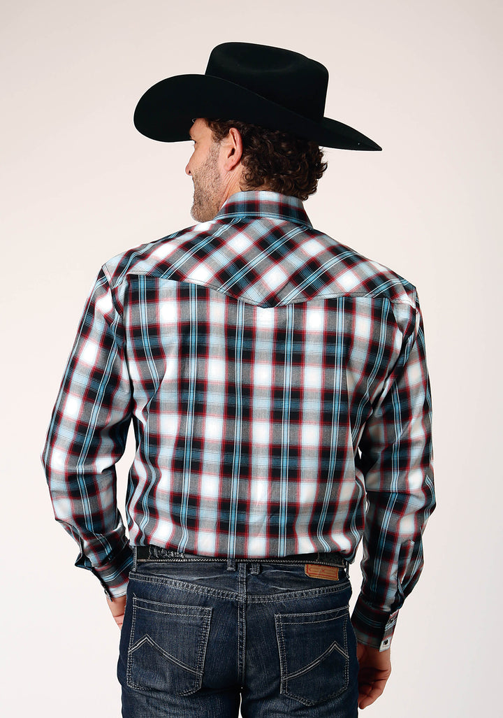 MENS LONG SLEEVE SNAP WEST PLAID WESTERN SHIRT TALL FIT