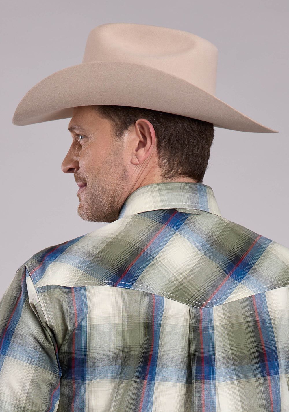 MENS LONG SLEEVE SNAP EVERGREEN PLAID WESTERN SHIRT