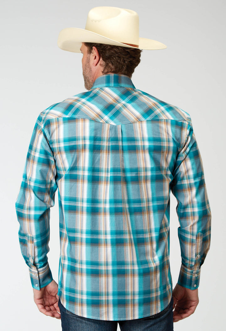 MENS LONG SLEEVE SNAP WATERS EDGE PLAID WESTERN SHIRT TALL FIT