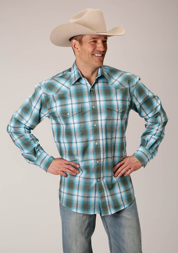 MENS LONG SLEEVE SNAP MEADOW PLAID WESTERN SHIRT TALL FIT