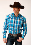 MENS LONG SLEEVE SNAP BLUE MOON PLAID WESTERN SHIRT TALL FIT