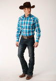 MENS LONG SLEEVE SNAP BLUE MOON PLAID WESTERN SHIRT TALL FIT