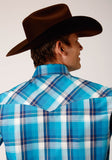 MENS LONG SLEEVE SNAP BLUE MOON PLAID WESTERN SHIRT TALL FIT