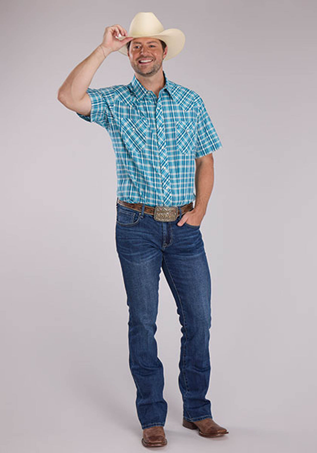 MENS OCEAN DOBBY SHORT SLEEVE SNAP WESTERN SHIRT