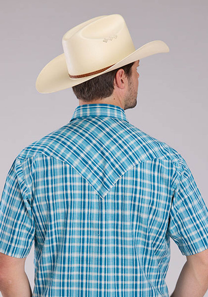 MENS OCEAN DOBBY SHORT SLEEVE SNAP WESTERN SHIRT