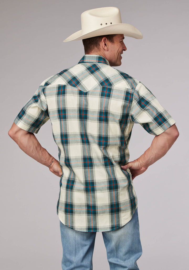 MENS TILE PLAID SHORT SLEEVE SNAP WESTERN SHIRT