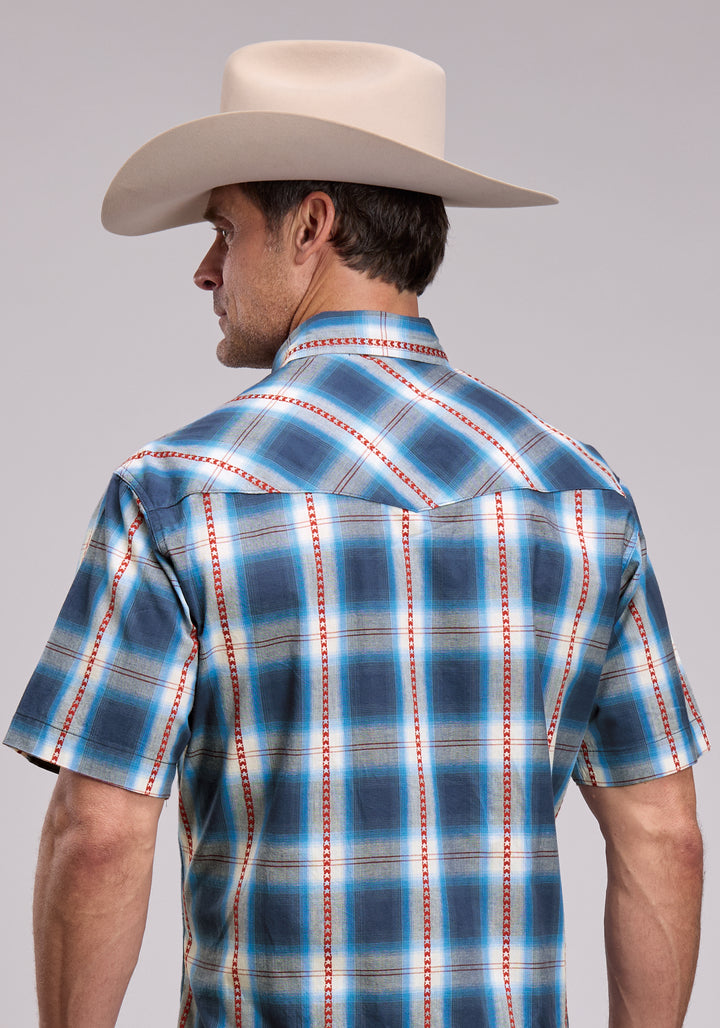 MENS ROPER STAR DOBBY PLAID SHORT SLEEVE SNAP SHIRT