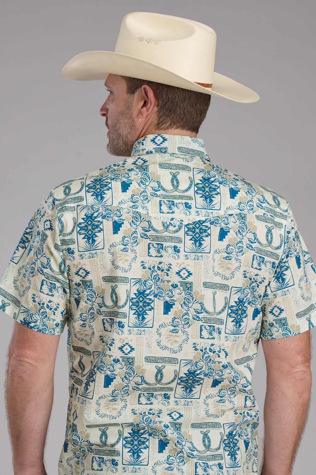 MENS TROPICAL RESORT PRINT SHORT SLEEVE SNAP WESTERN SHIRT