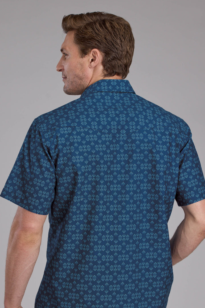 MENS DIAMOND PRINT SHORT SLEEVE SNAP WESTERN SHIRT